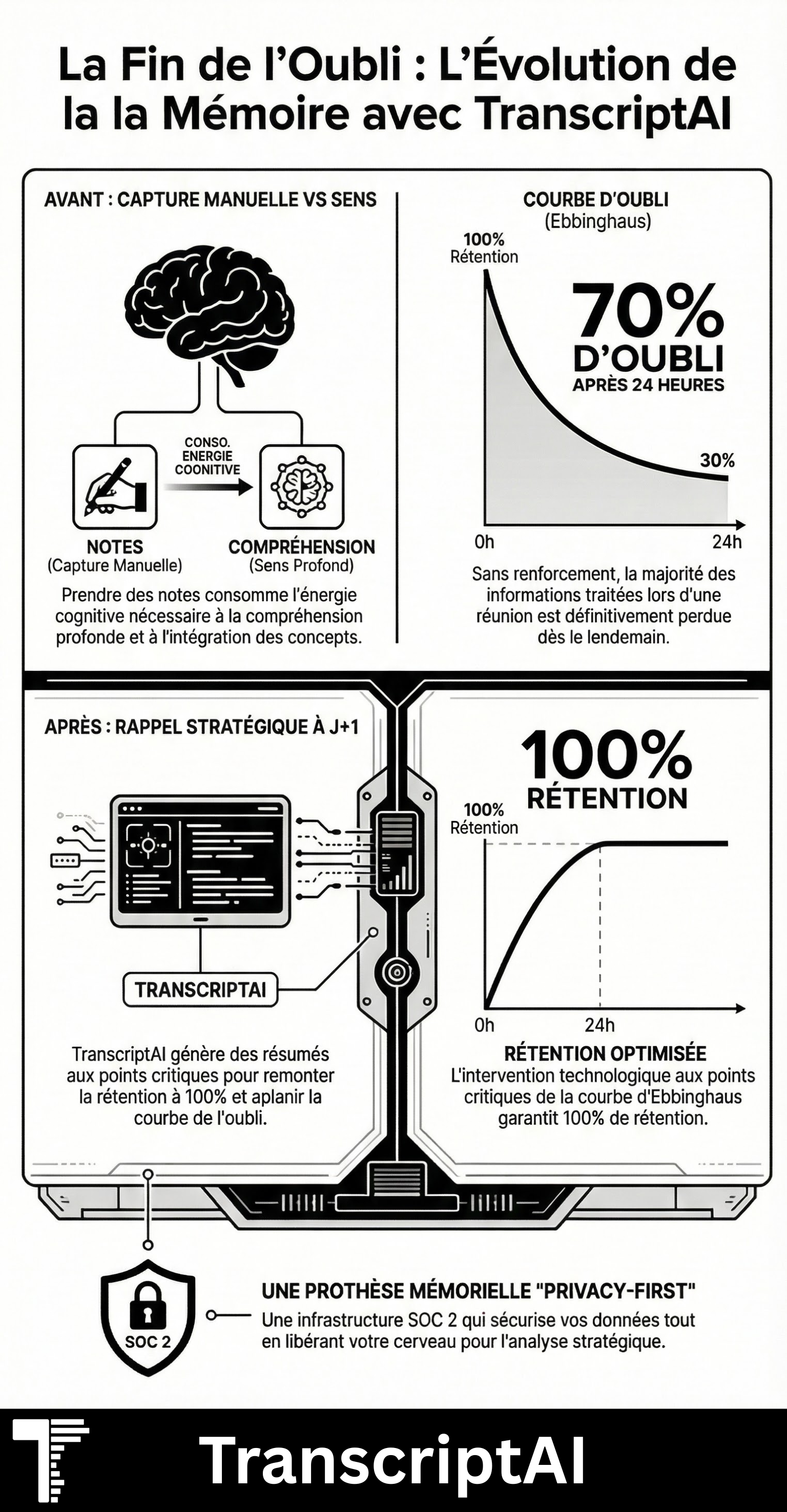 Visualisation de la courbe d'Ebbinghaus montrant la chute rapide de la mémoire après une présentation