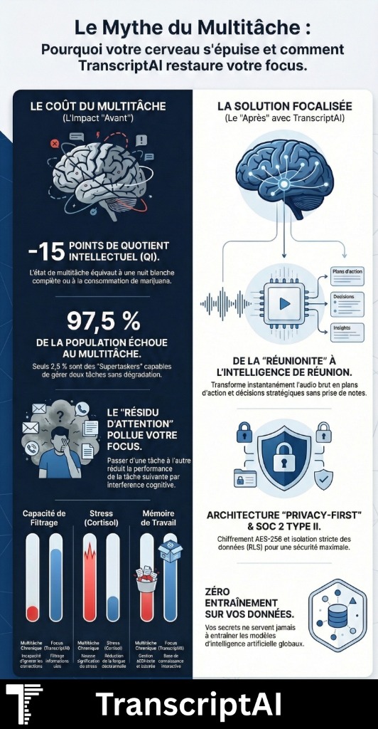 IRM fonctionnelle montrant l'épuisement cérébral lié au multitâche en réunion professionnelle